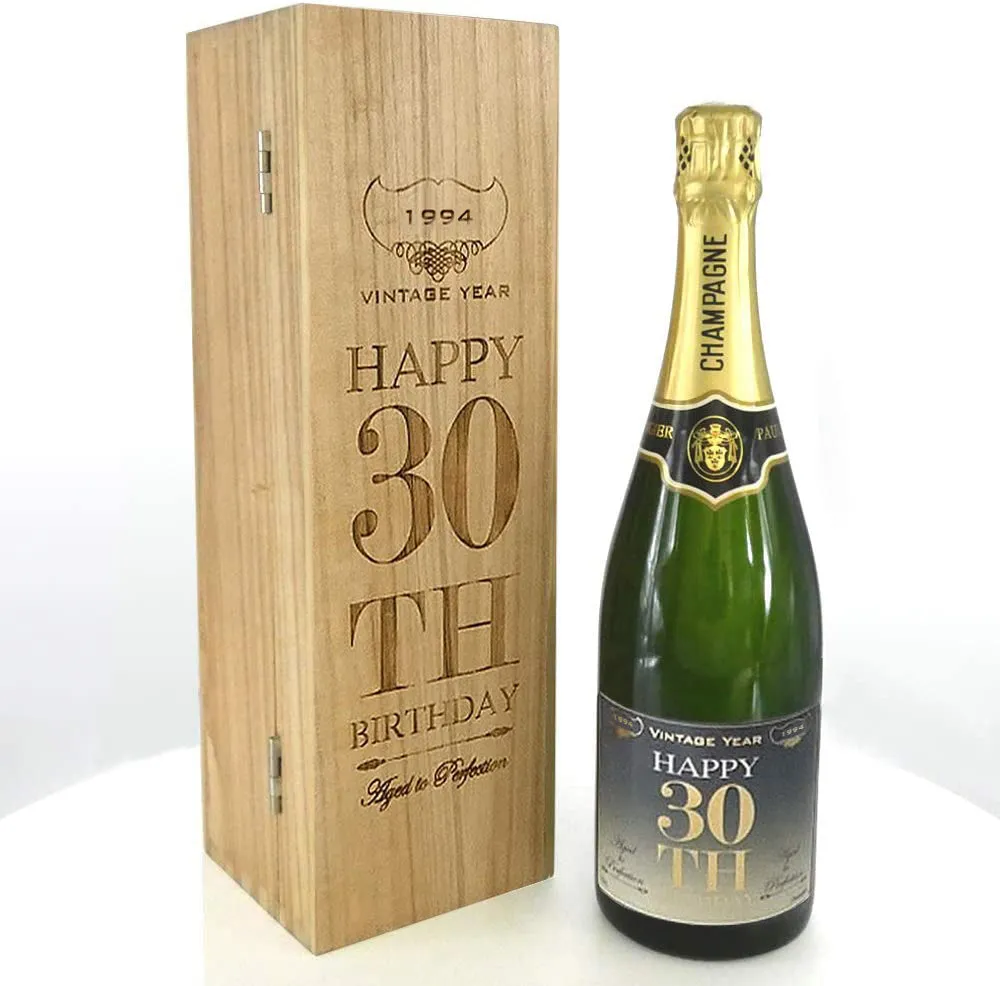 30th Birthday Gift For Him or Her Personalised 75cl Bottle of Champagne Presented in an Engraved Wooden Box 1994