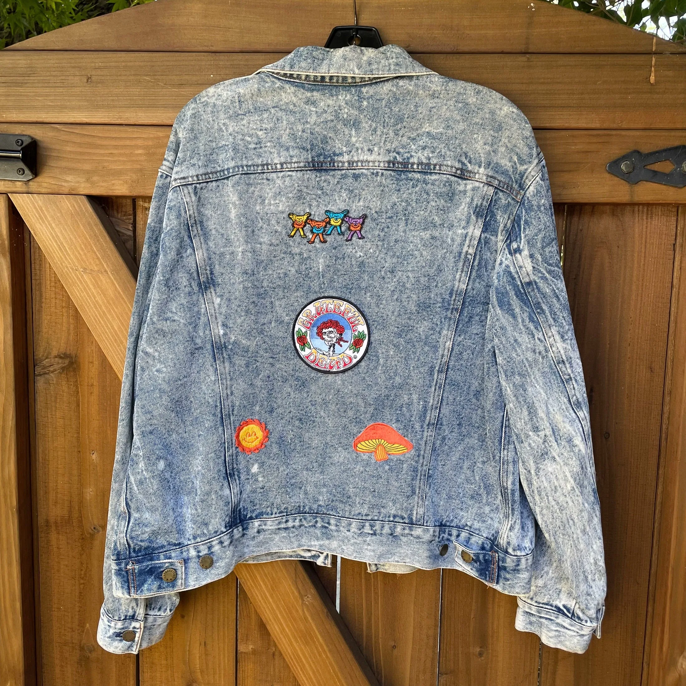 80s Acid Washed Denim Jacket Grateful Dead Patches, Dead Head Denim Jacket, Grunge Rocker