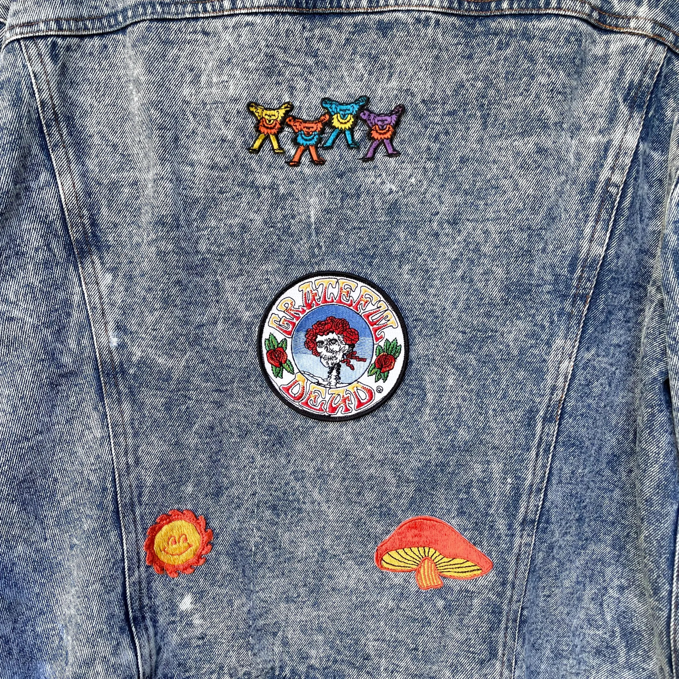 80s Acid Washed Denim Jacket Grateful Dead Patches, Dead Head Denim Jacket, Grunge Rocker