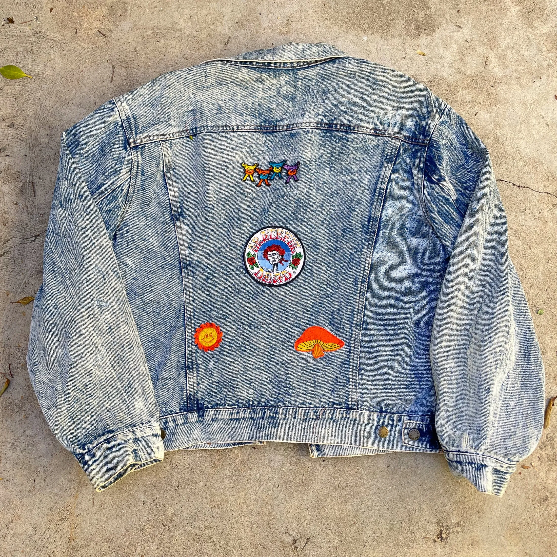 80s Acid Washed Denim Jacket Grateful Dead Patches, Dead Head Denim Jacket, Grunge Rocker