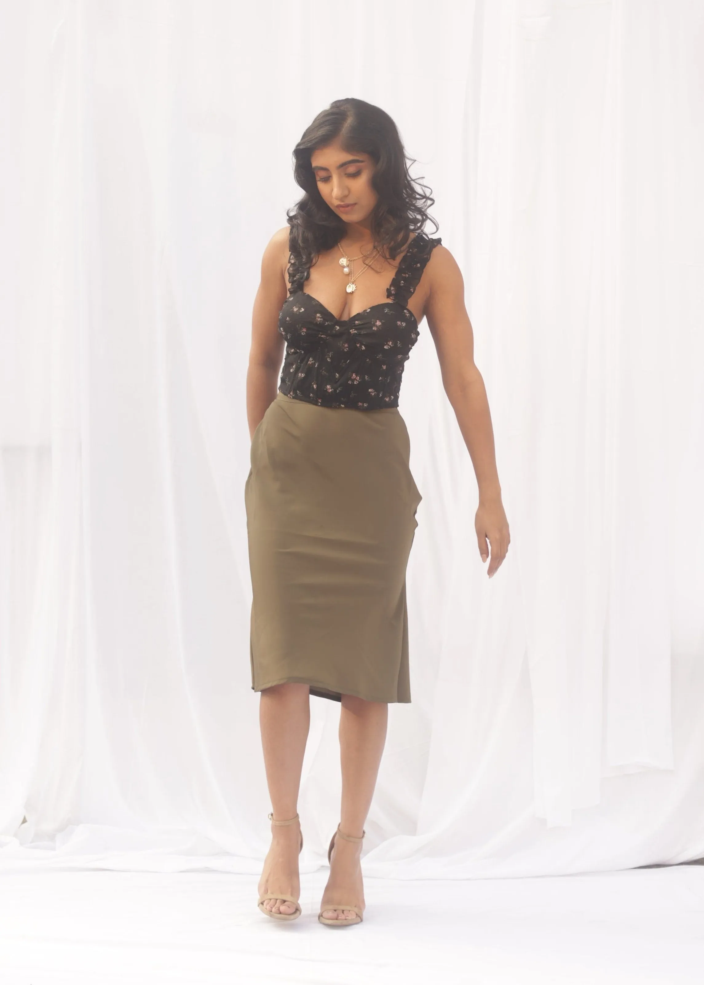 AMELIE Satin Midi Skirt