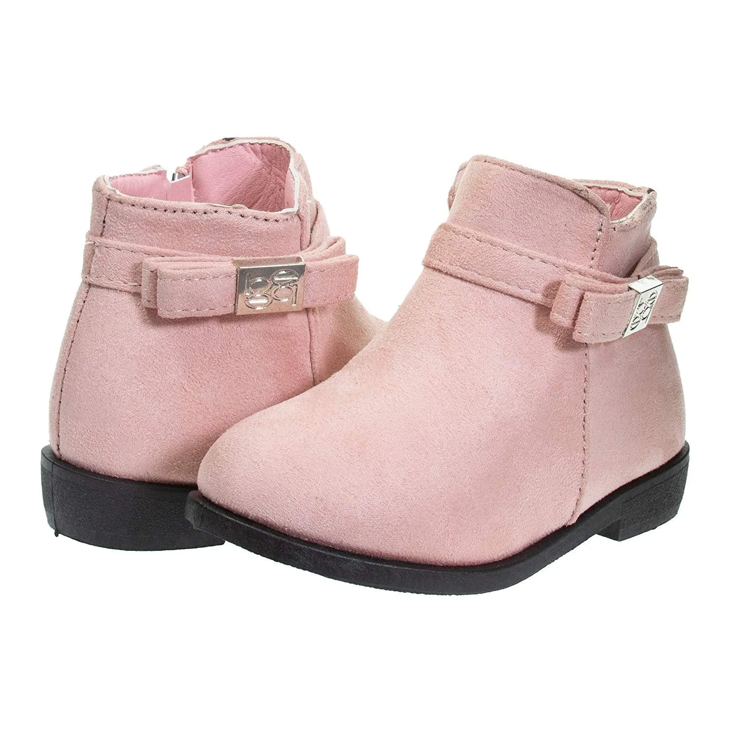 bebe Toddler Girls Ankle Boots Side Bow Slip-On Low-Heel Fashion Microsuede Shoes