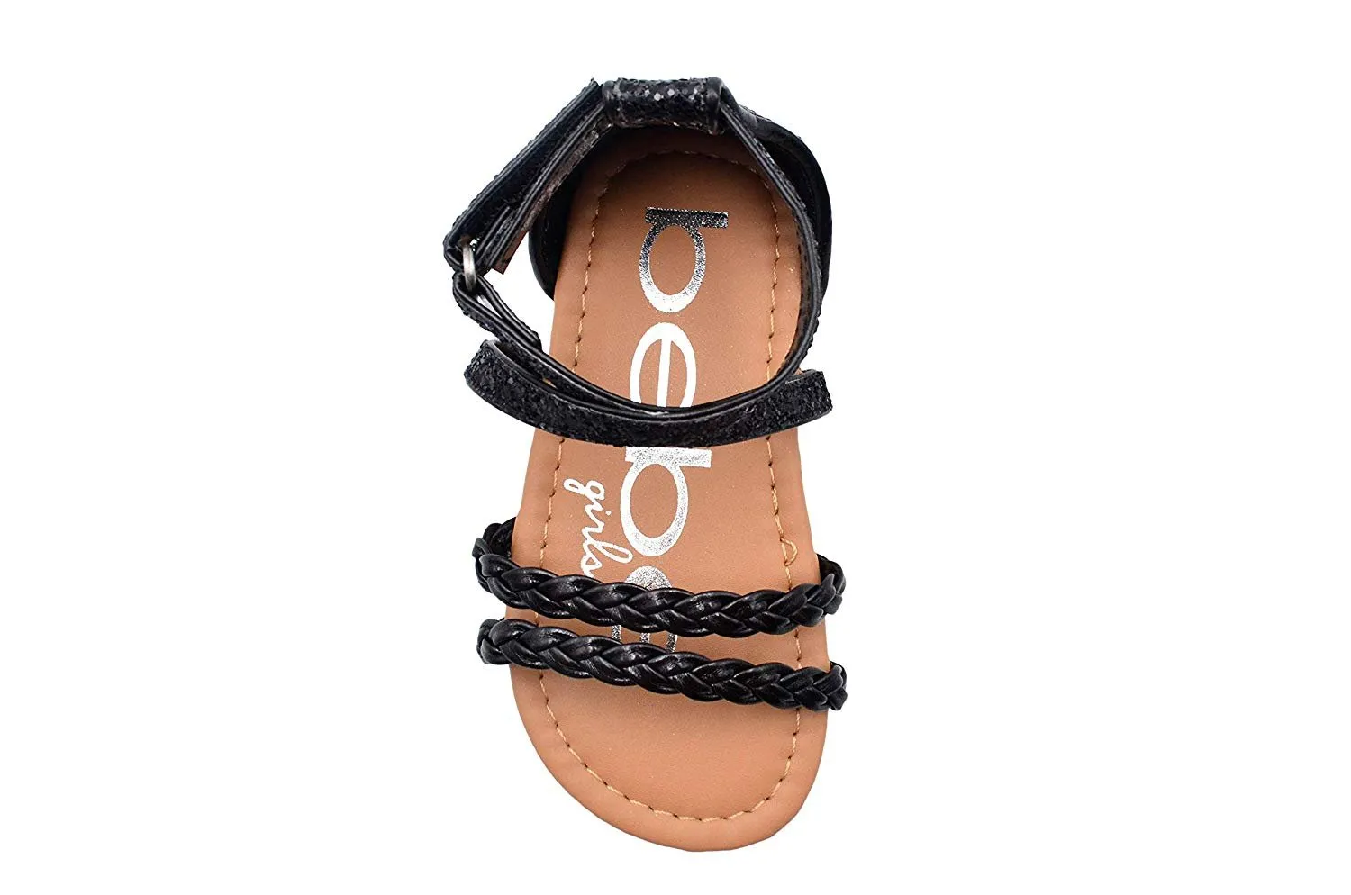 bebe Toddler Girls Fashion Sandals Braided Flats with Glitter Ankle Straps & Back Heel Cap