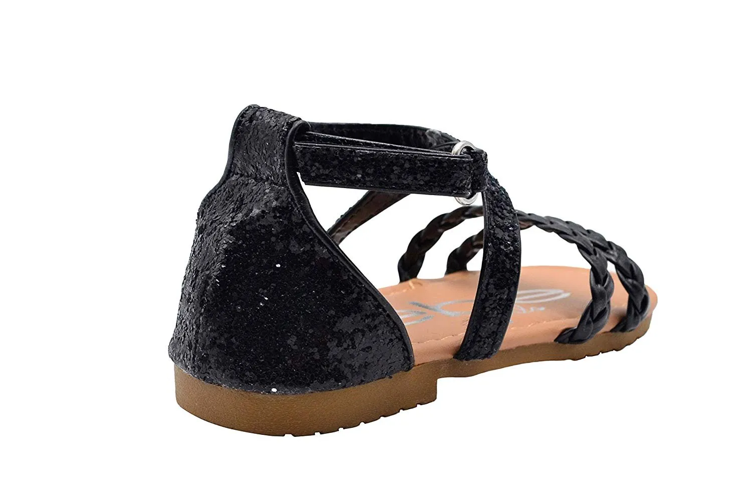 bebe Toddler Girls Fashion Sandals Braided Flats with Glitter Ankle Straps & Back Heel Cap