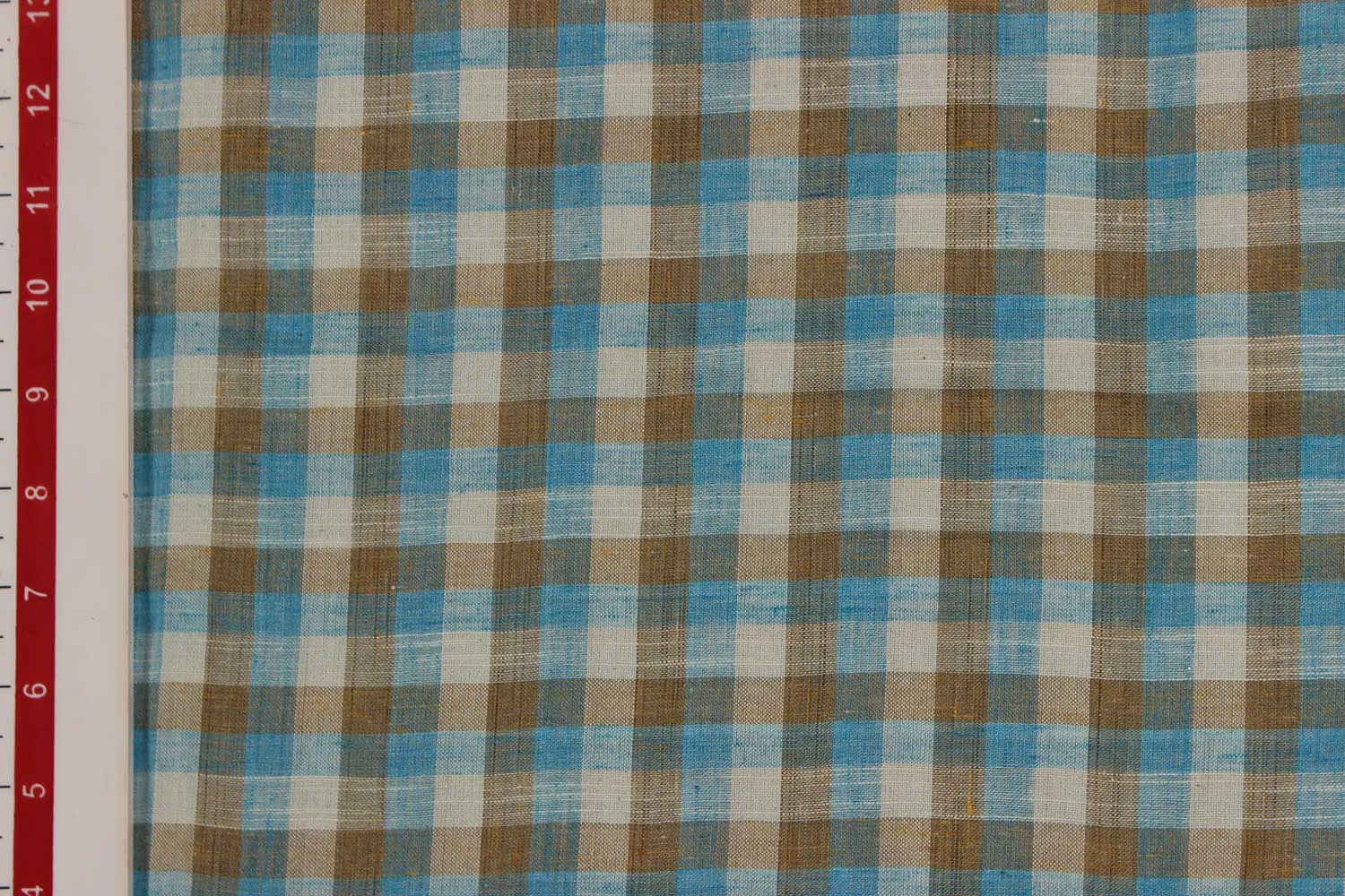 Beige & Light Blue Checks Cotton Polyester Blend Fabric