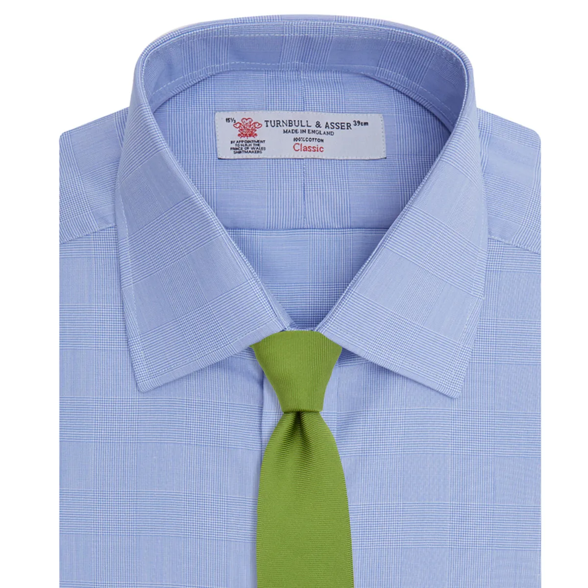 Blue Prince of Wales Check Shirt with T&A Collar and 3-Button Cuffs