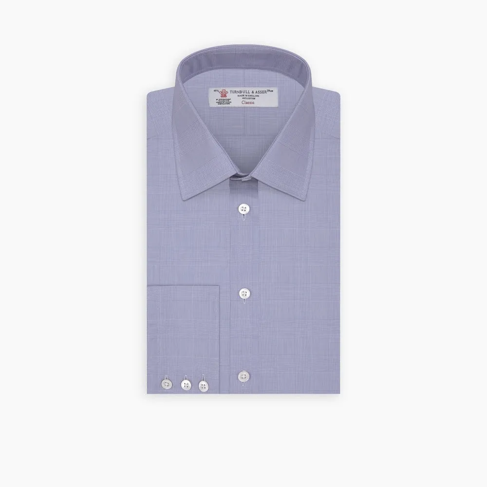 Blue Prince of Wales Check Shirt with T&A Collar and 3-Button Cuffs