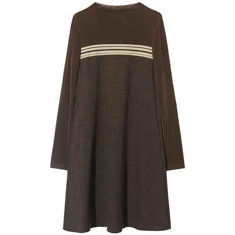 Brown Patchwork A-Line Dress