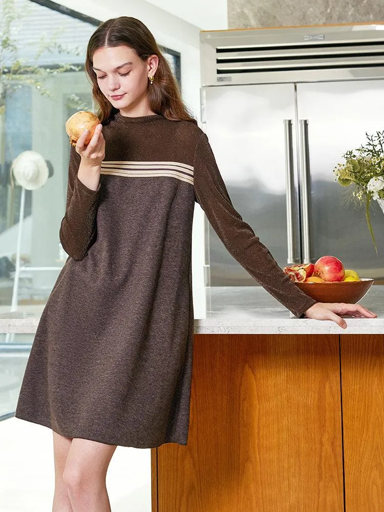 Brown Patchwork A-Line Dress