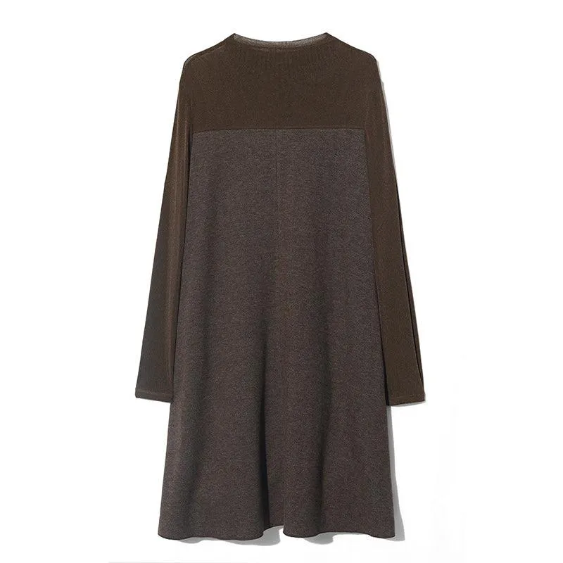Brown Patchwork A-Line Dress