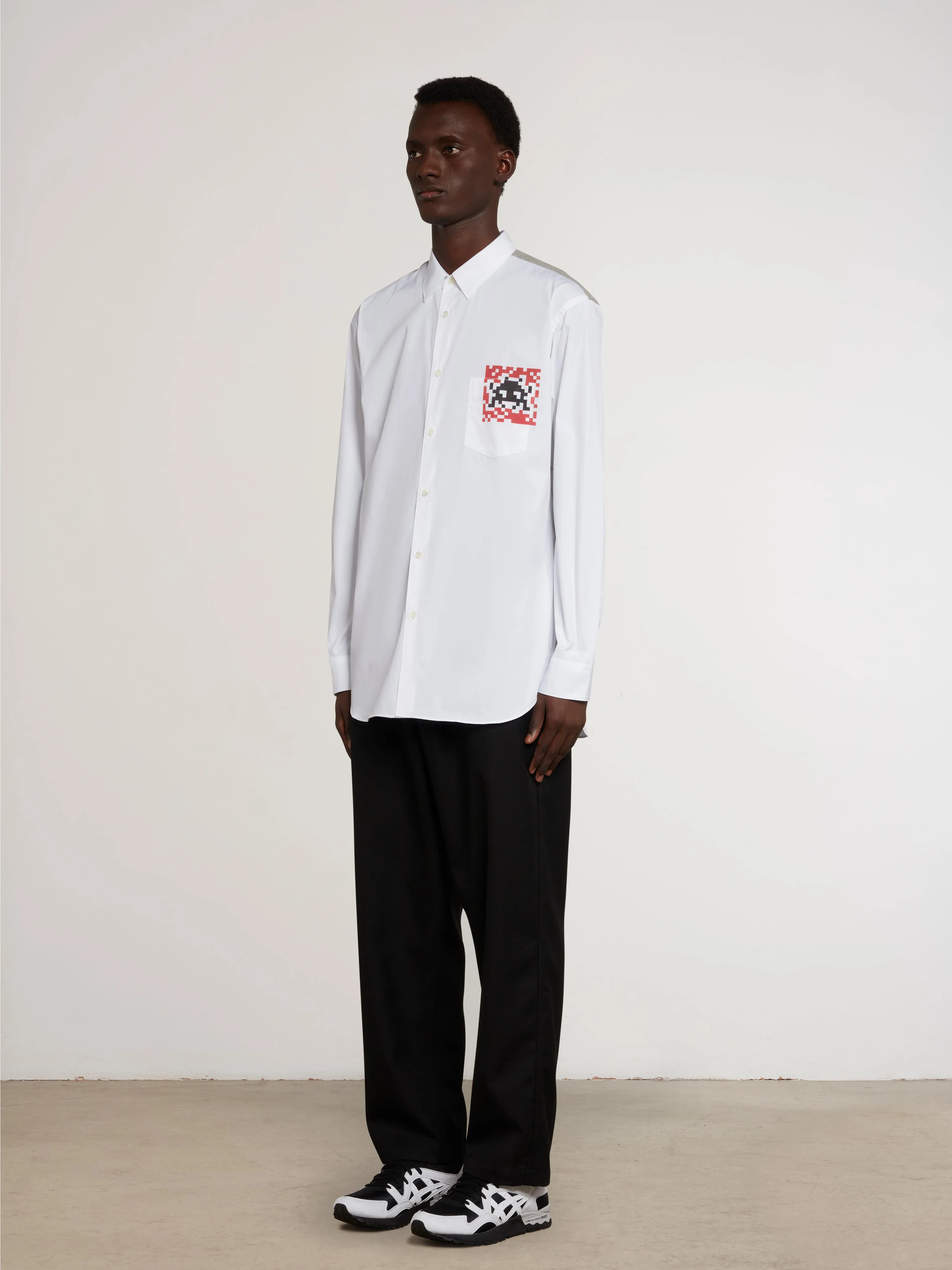 CDG Shirt - Invader Cotton Shirt - (White/Grey)