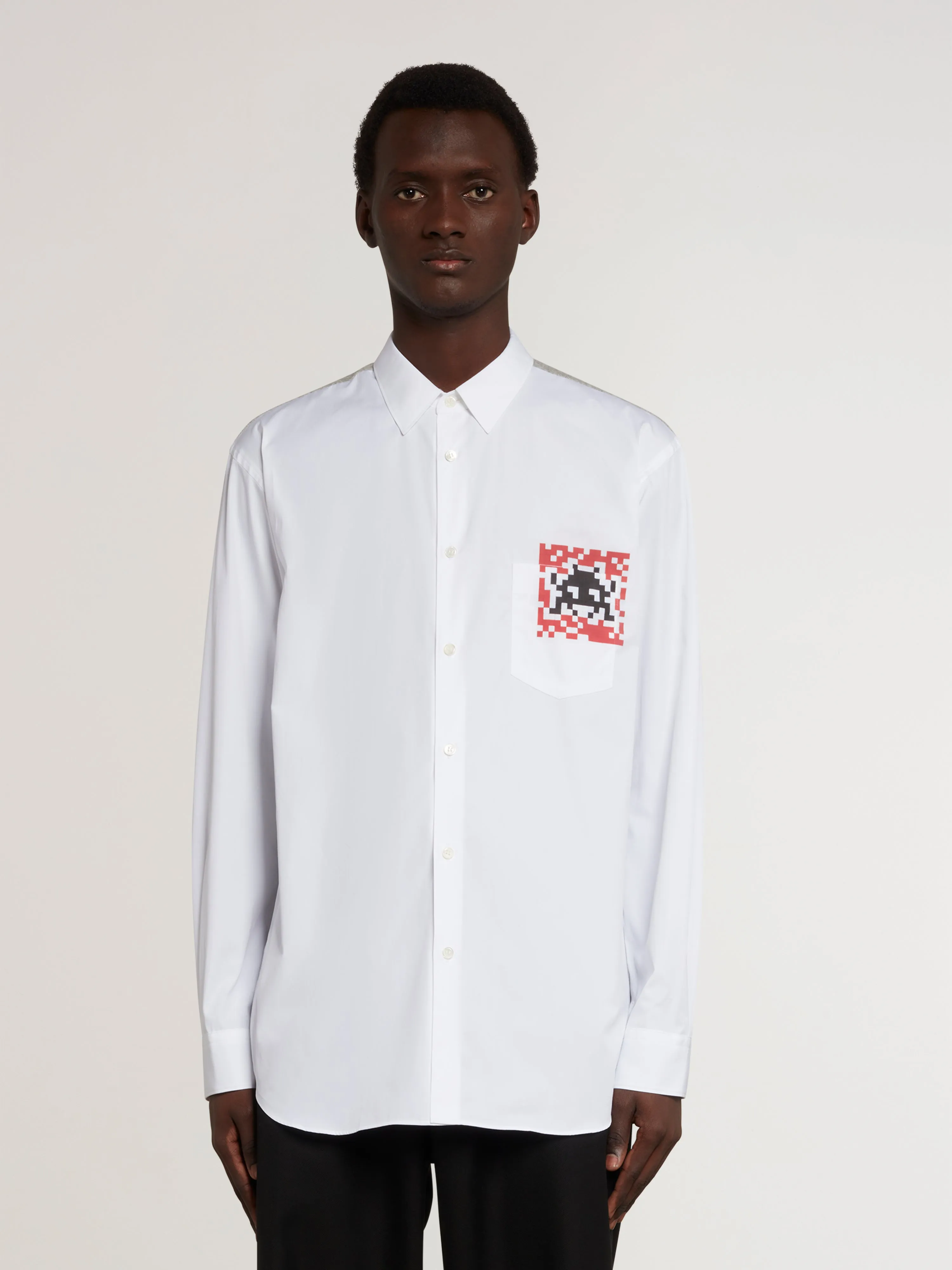 CDG Shirt - Invader Cotton Shirt - (White/Grey)