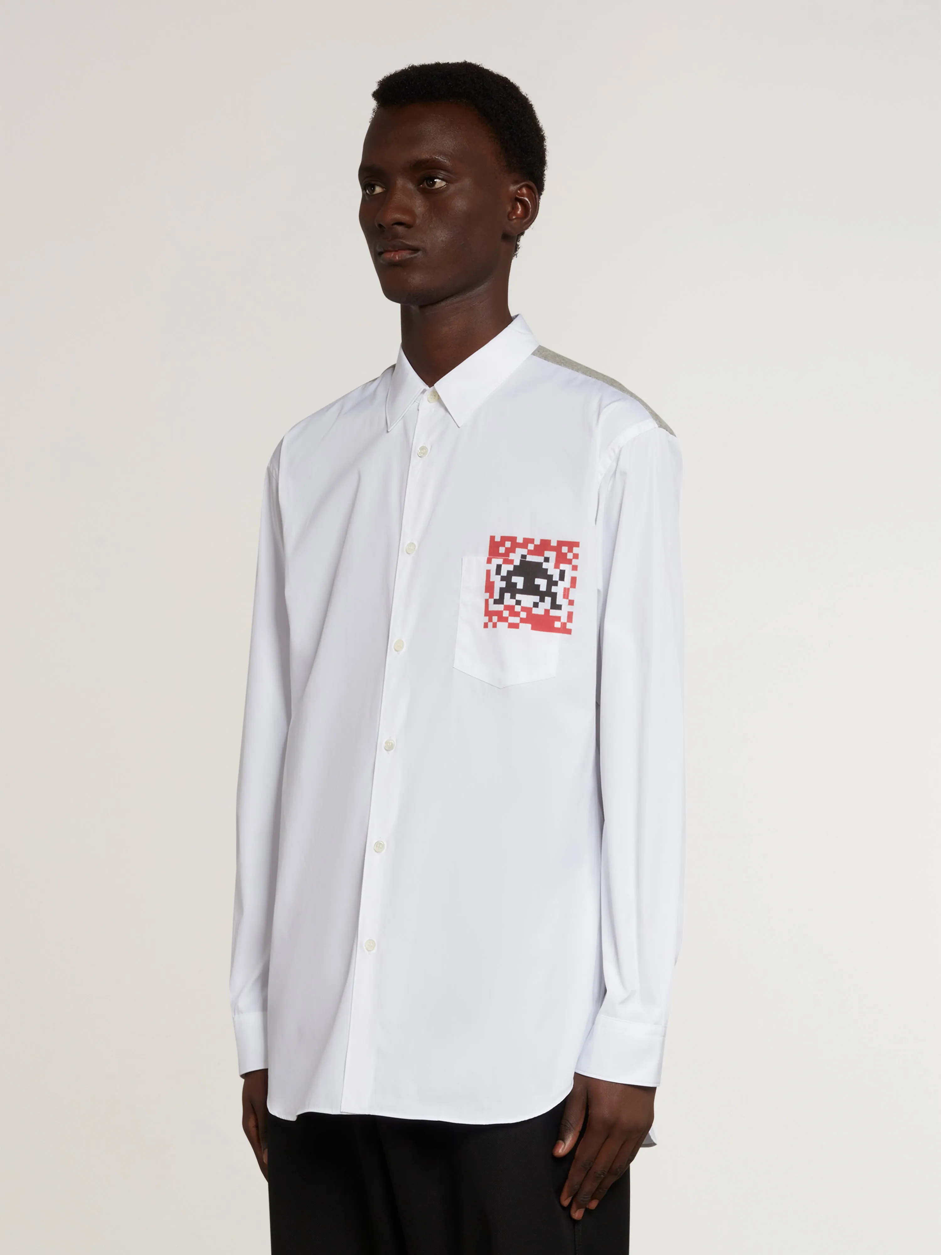 CDG Shirt - Invader Cotton Shirt - (White/Grey)