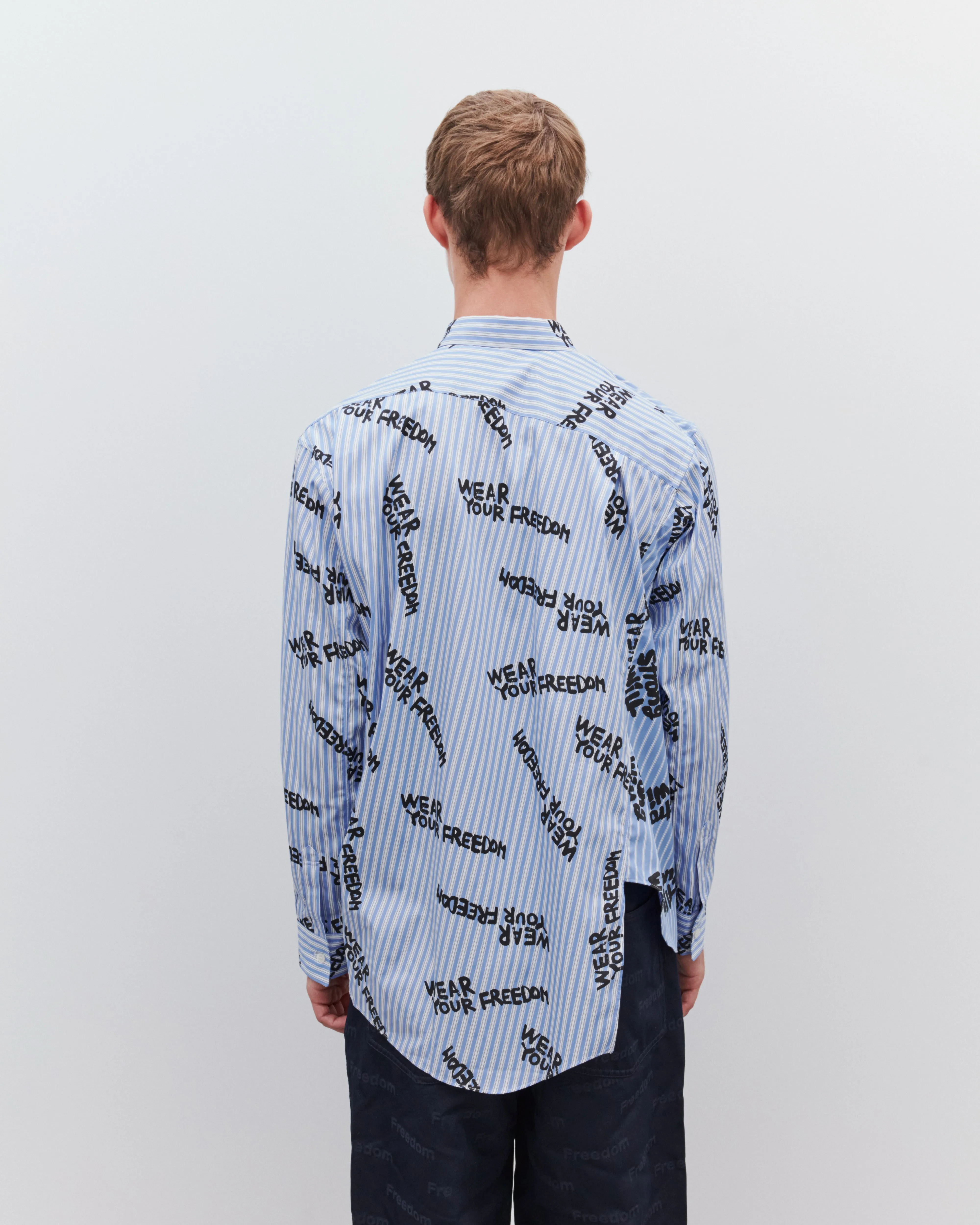 CDG Shirt - Men's Freedom Print Bias Shirt - (Blue Stripe)