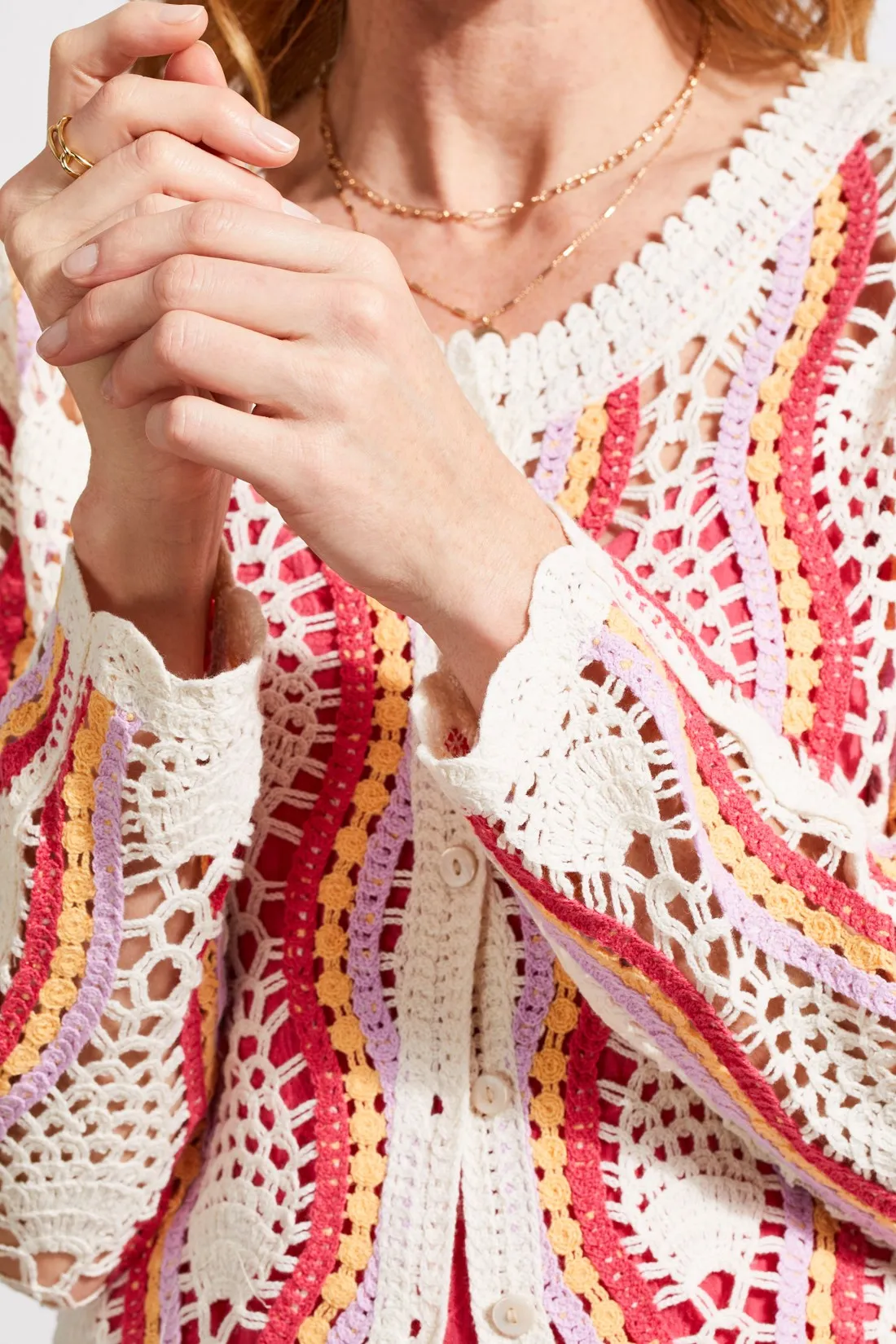 CROCHET BUTTON-DOWN CARDIGAN-Eggshell