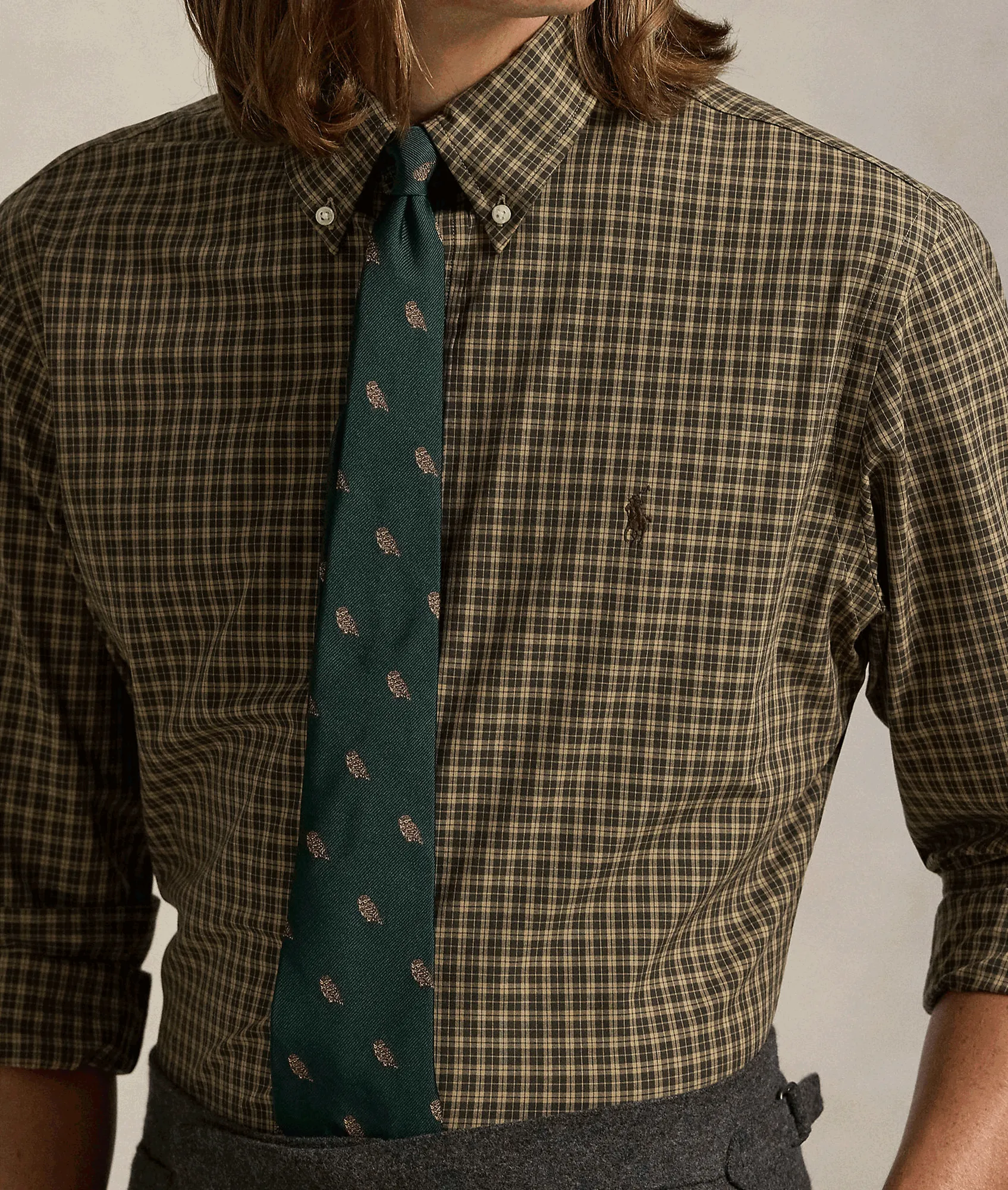 Custom Fit Plaid Stretch Poplin Shirt - Green