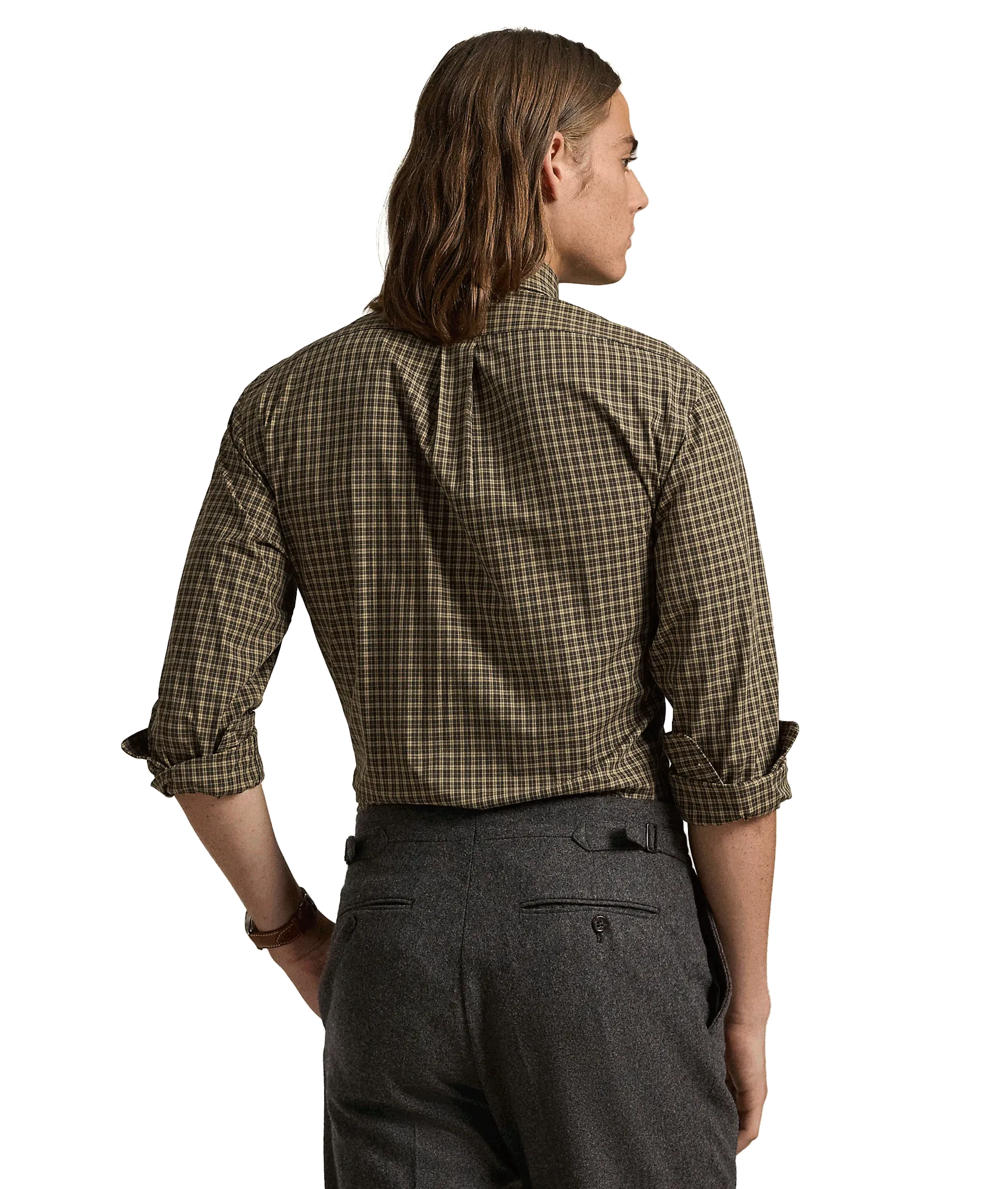 Custom Fit Plaid Stretch Poplin Shirt - Green