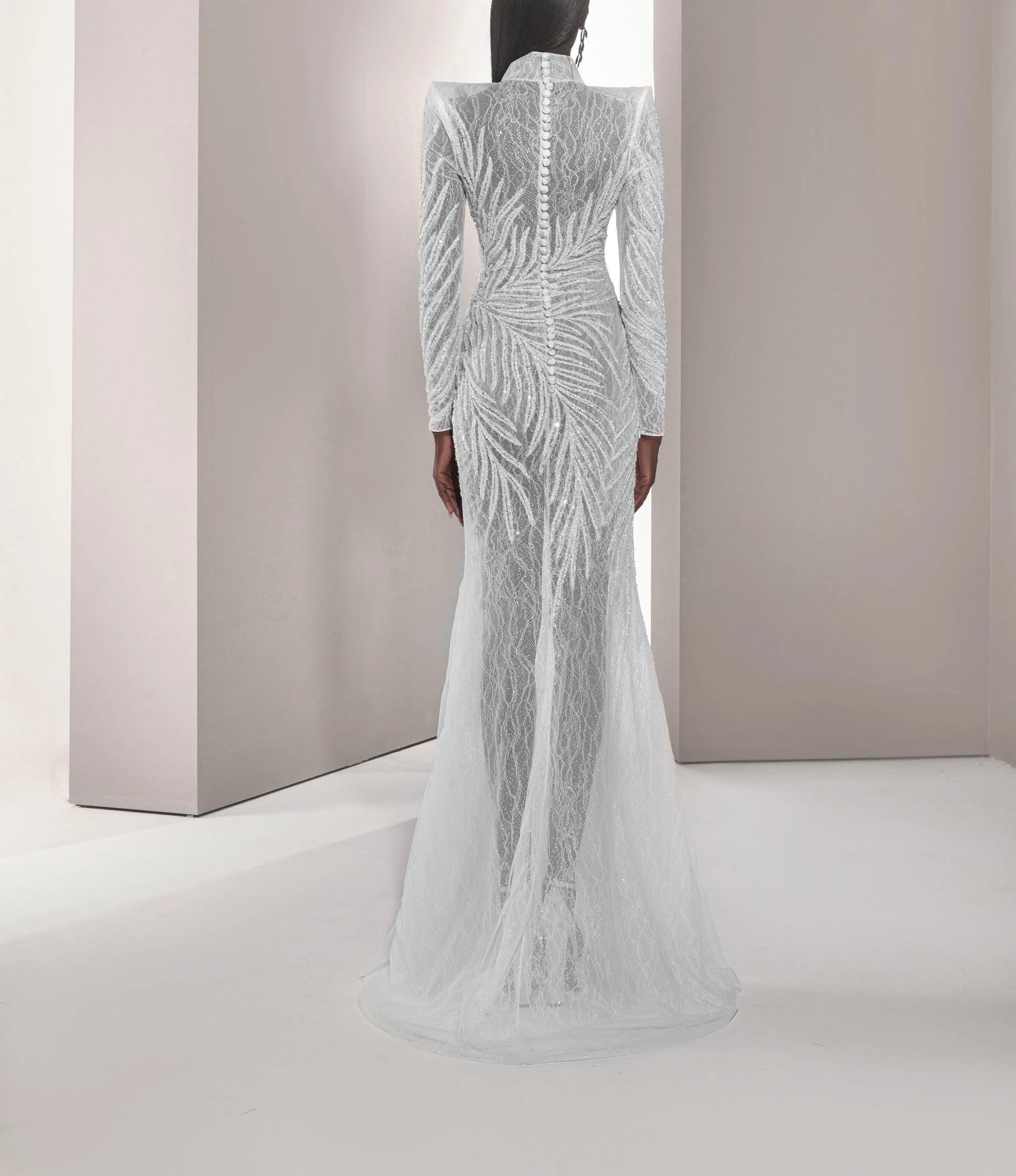 Fitted Tulle Dress with A Collar Neckline