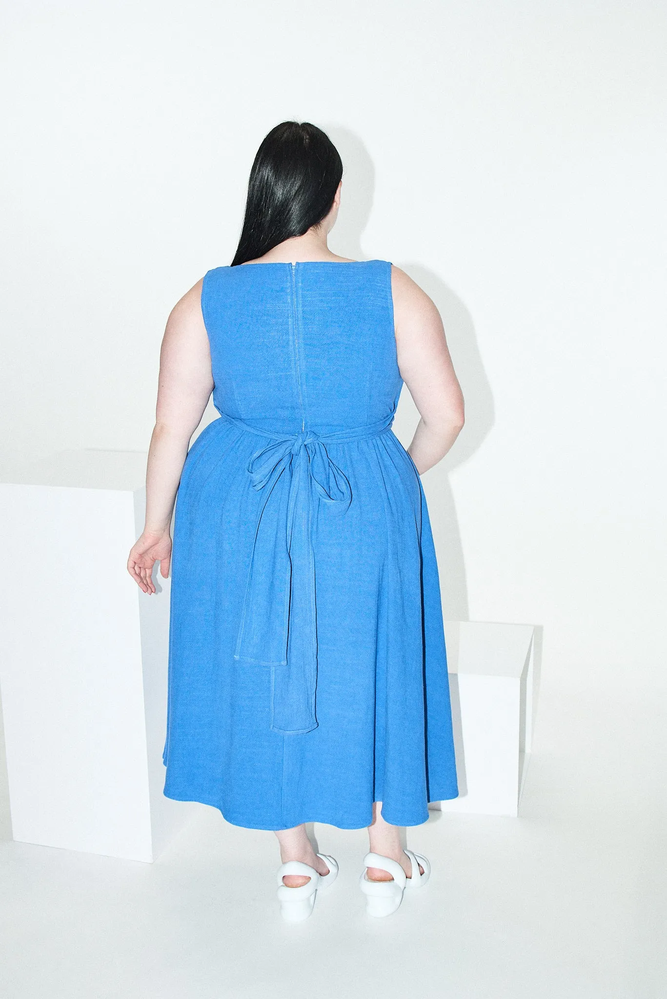 French Blue Farm Chores Midi Linen Dress