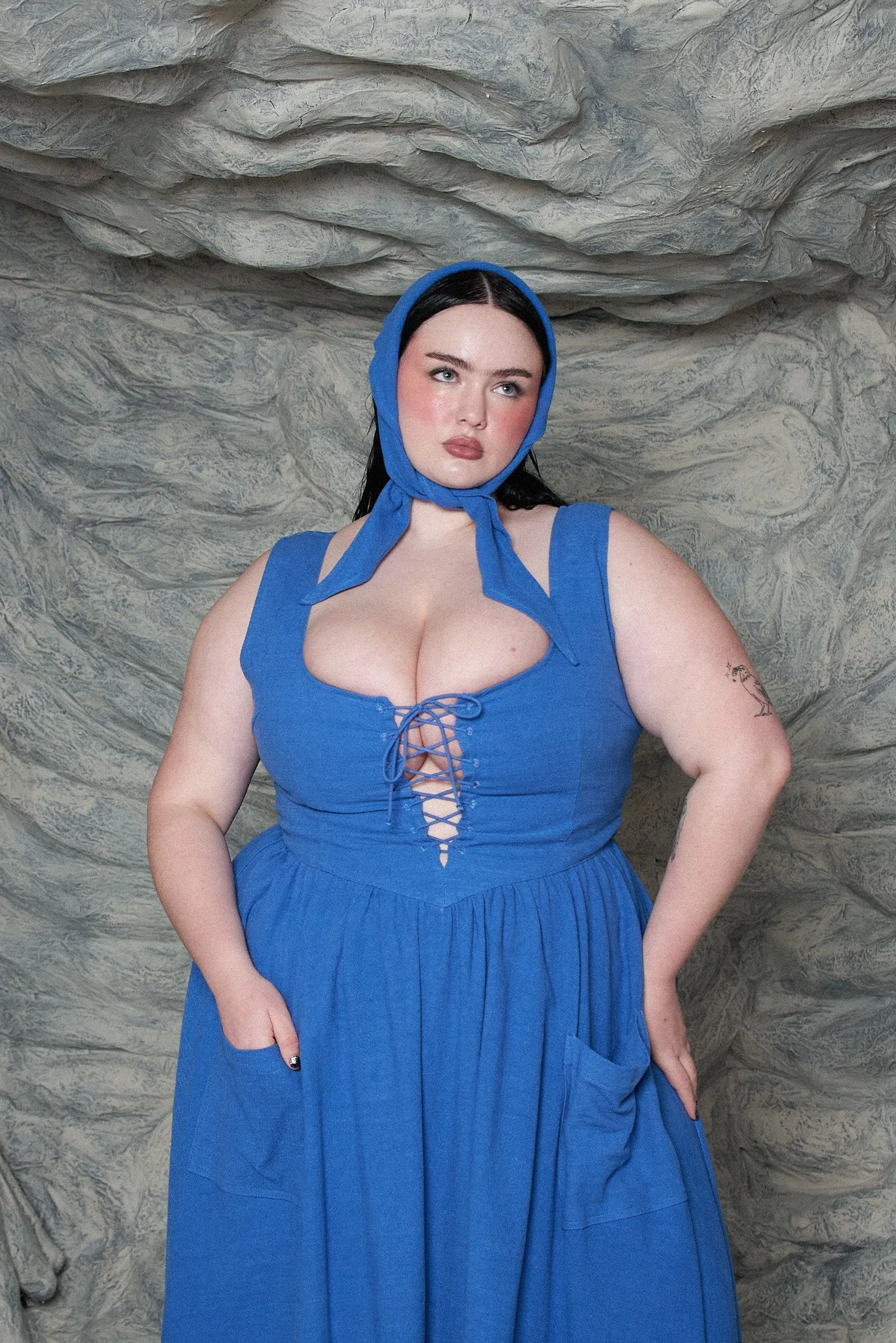 French Blue Farm Chores Midi Linen Dress