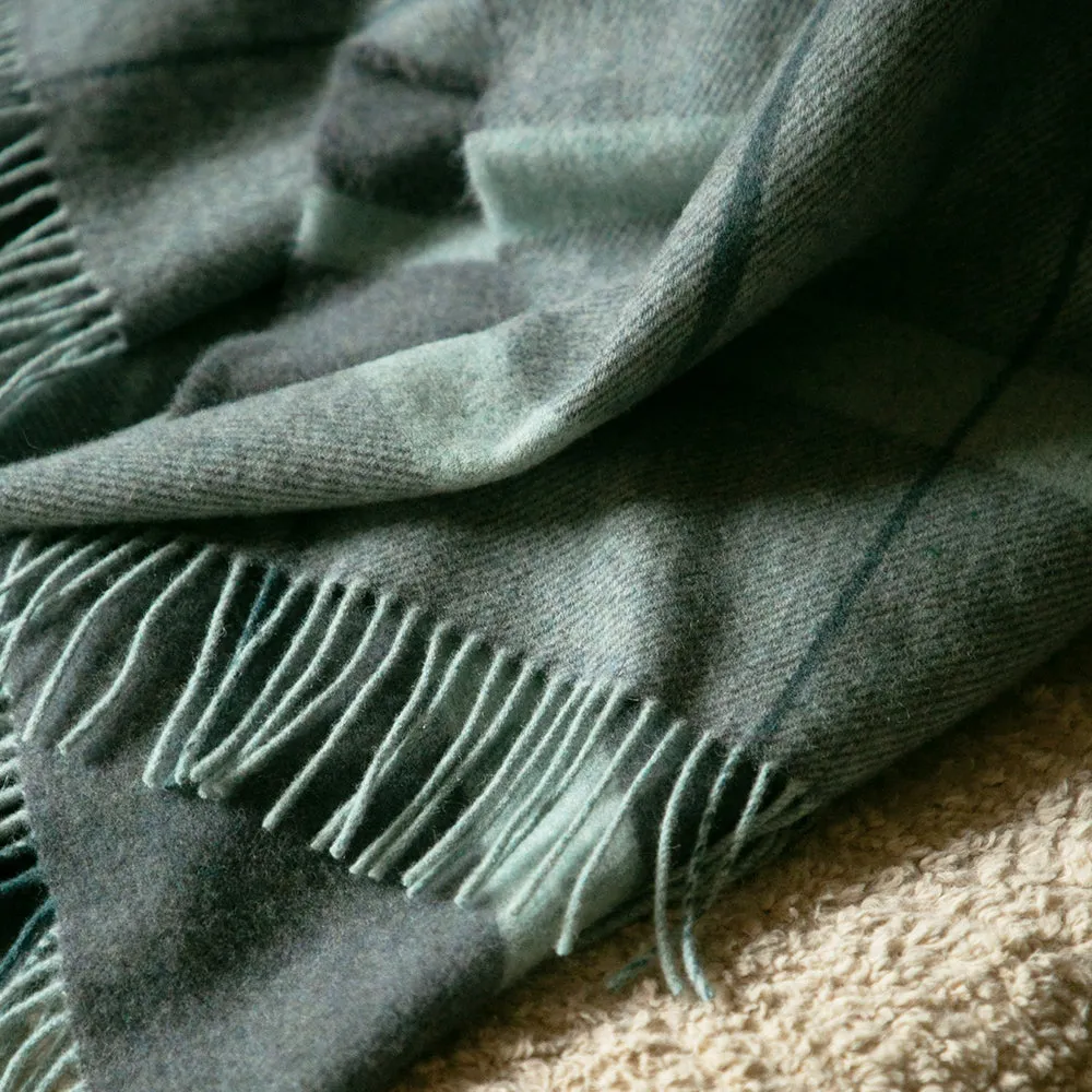 Grey & Aqua Merino & Lambswool Check Blanket