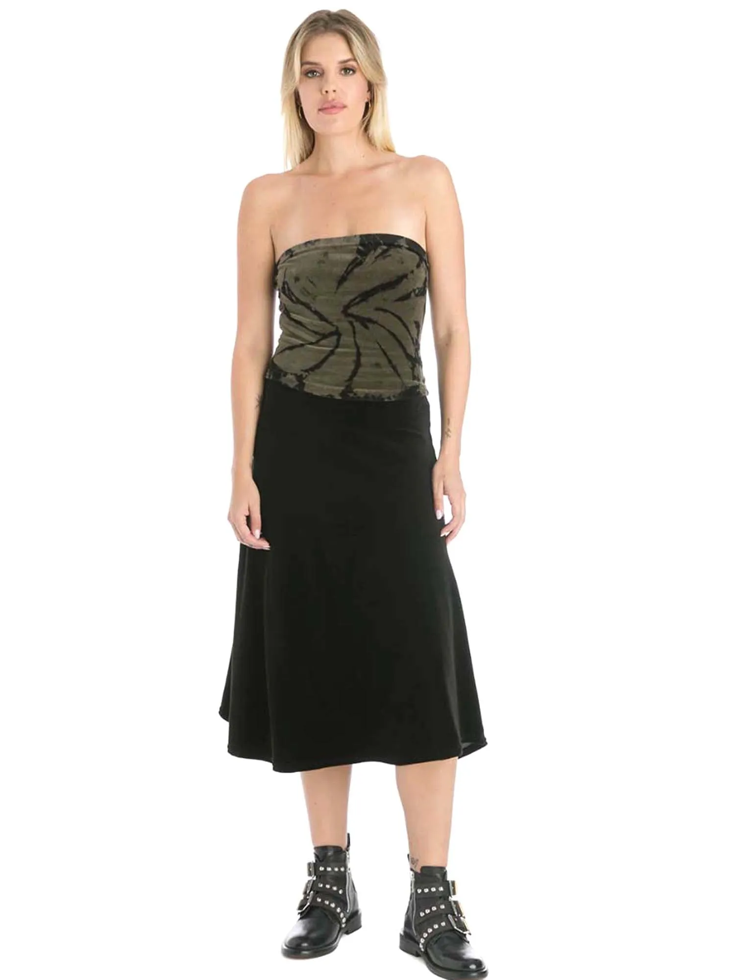 Hard Tail Velour Midi Flare Skirt (V-207)