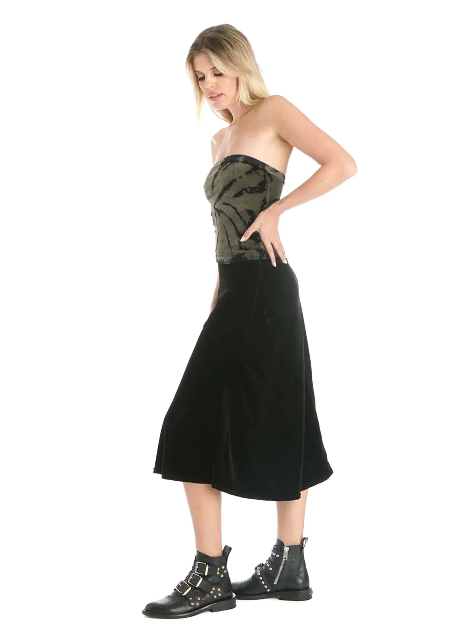 Hard Tail Velour Midi Flare Skirt (V-207)