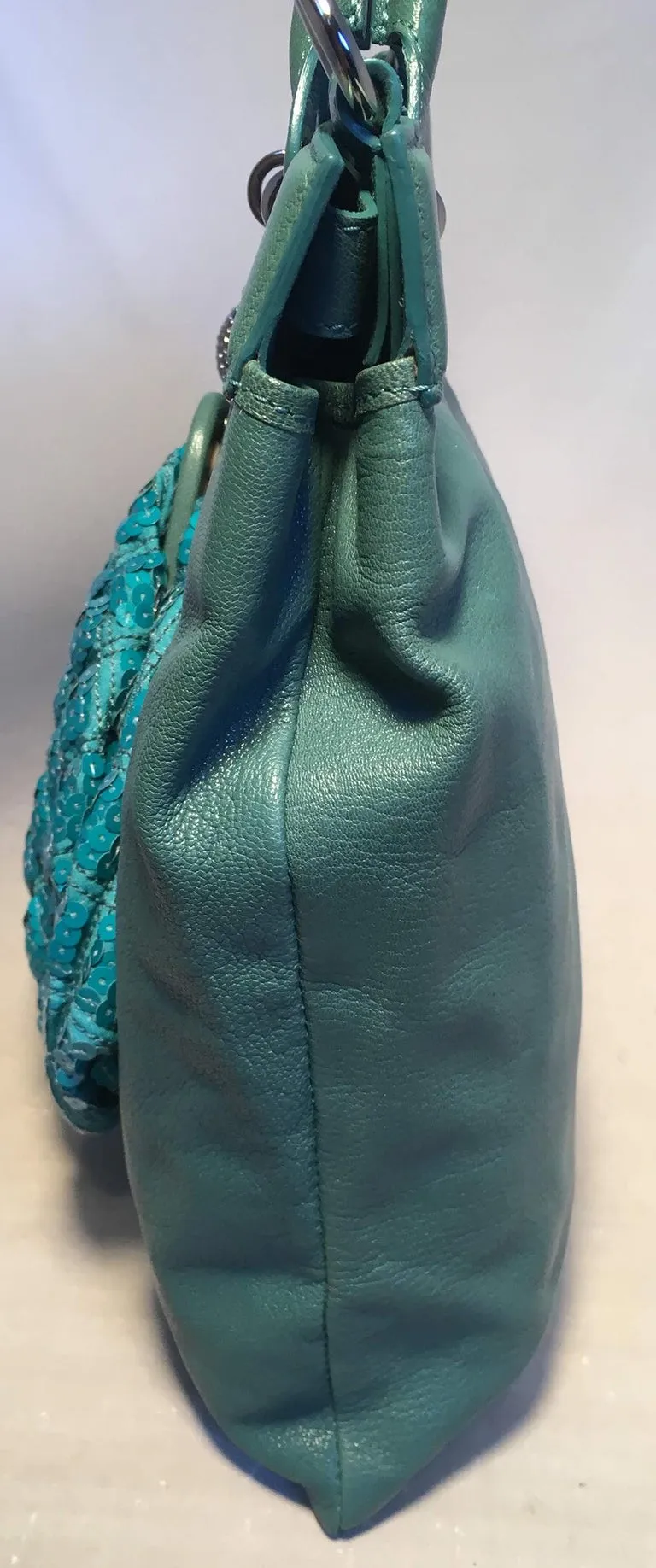 Marc Jacobs Teal Leather and Sequin Duffy Frog Tote