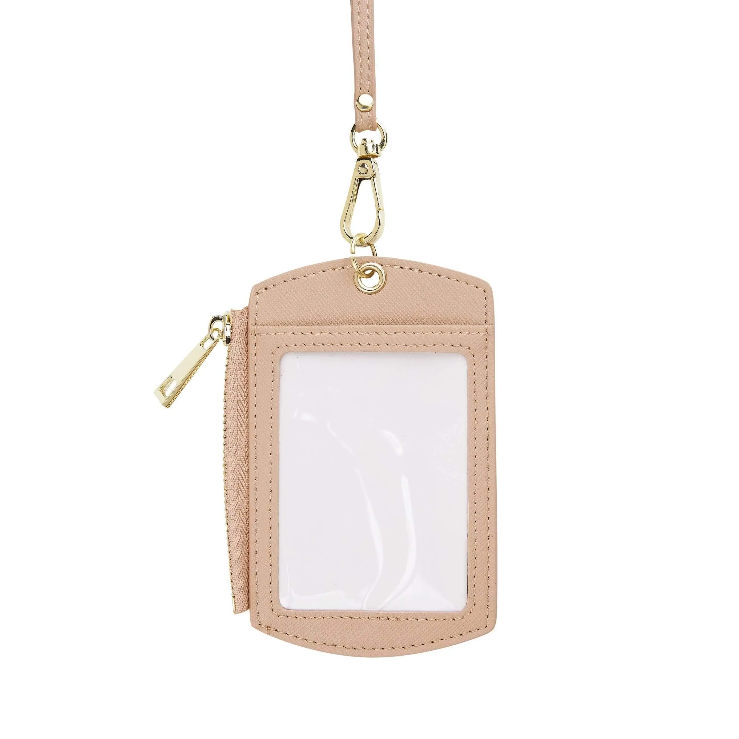 Nude - Saffiano ID Cardholder Lanyard with Zip