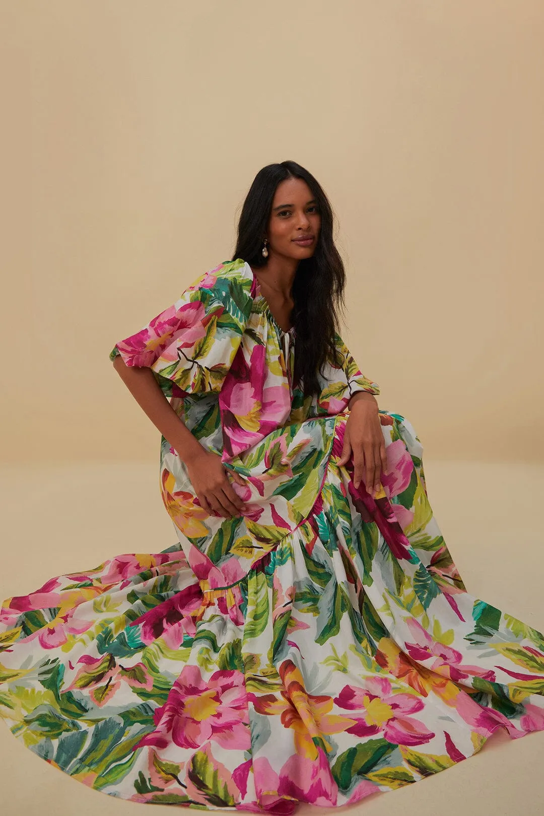 Off-White Painted Flowers Maxi Dress