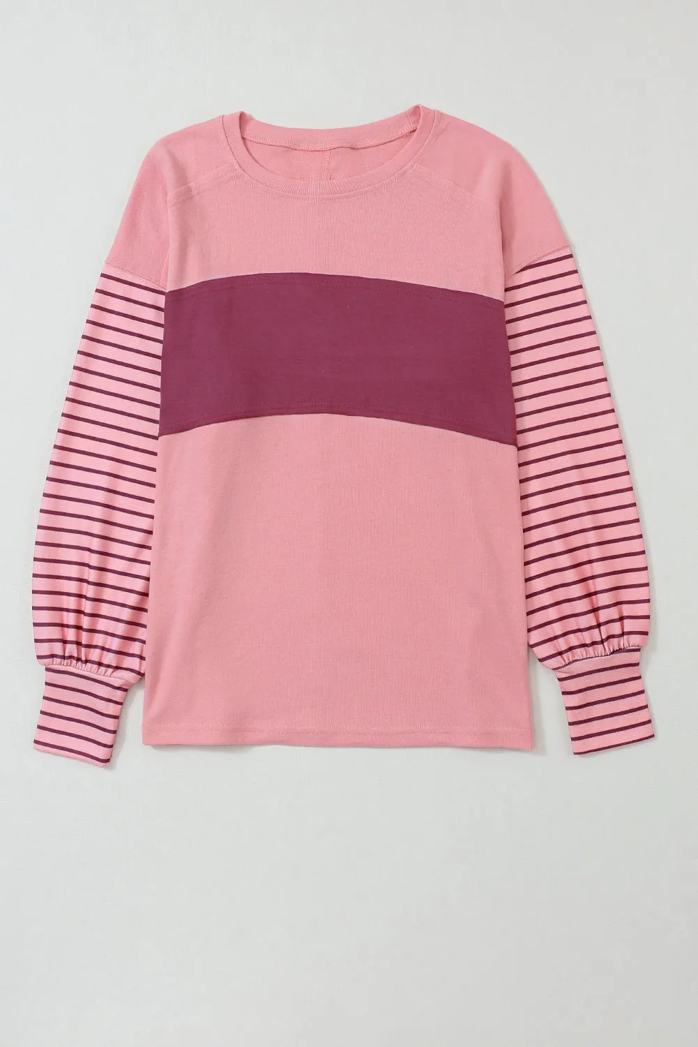 Peach Blossom Colorblock Striped Bishop Sleeve Top