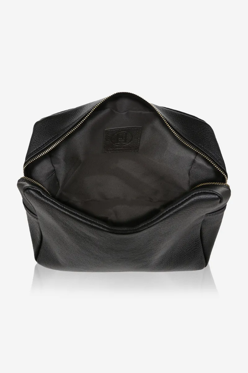 Personalised Leather Pouch Cosmetic Bag - Black Pebble with Gold Hardware