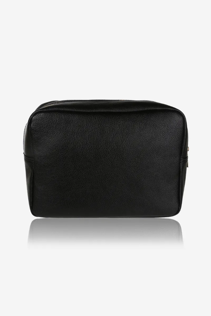 Personalised Leather Pouch Cosmetic Bag - Black Pebble with Gold Hardware