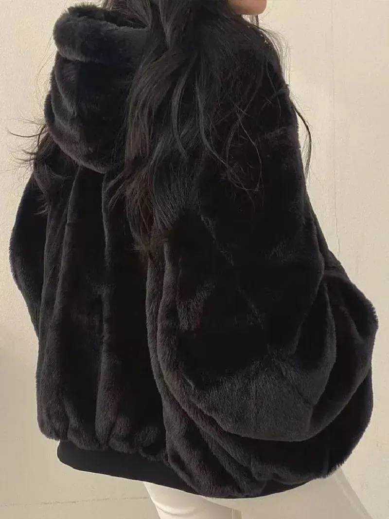 Winter Loose Hooded Jacket for Women – Oversized, Double-Sided Fleece-Lined Thickened Coat, Casual Zip-Up Fashion Top